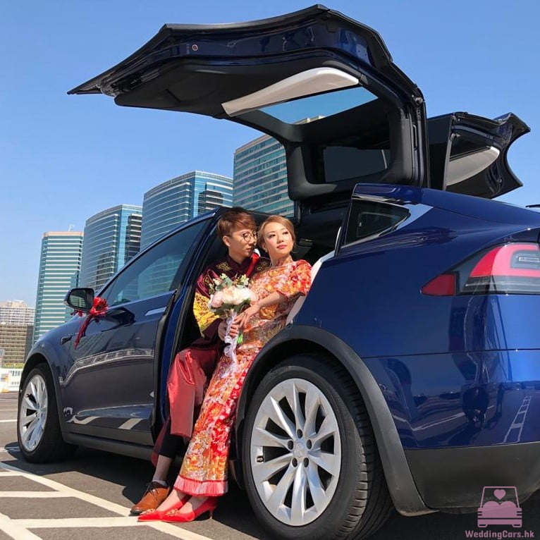 Tesla Model X 結婚花車 藍色 Wedding Car @海港城海運大廈停車場